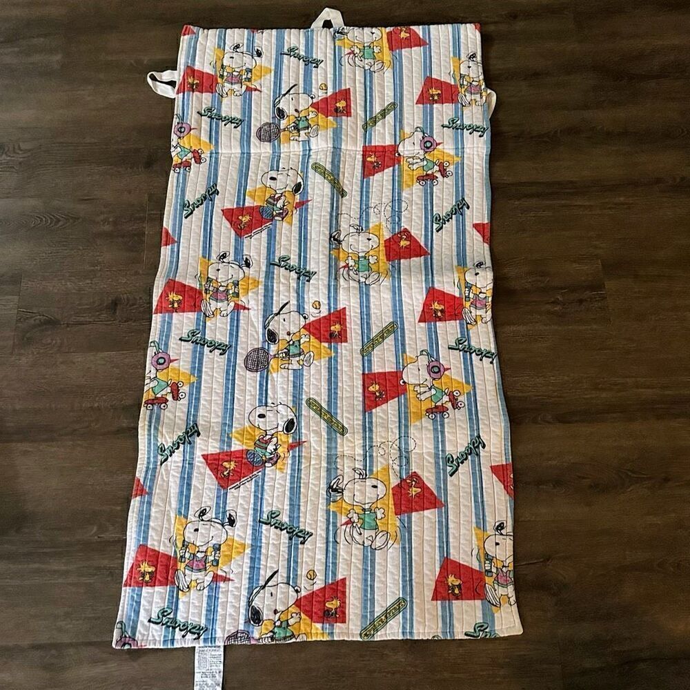 Vintage Peanuts Snoopy & Woodstock Sports Striped Quilted Cotton Nap Sleep Mat